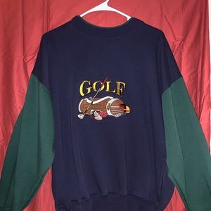 Vintage blue and green golf embroidered crew neck